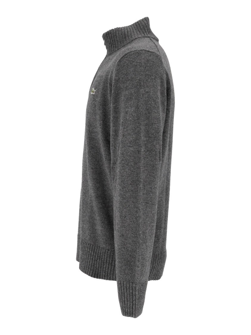 Lacoste Textured Knit Pullover Sweater With High Ribbed Collar