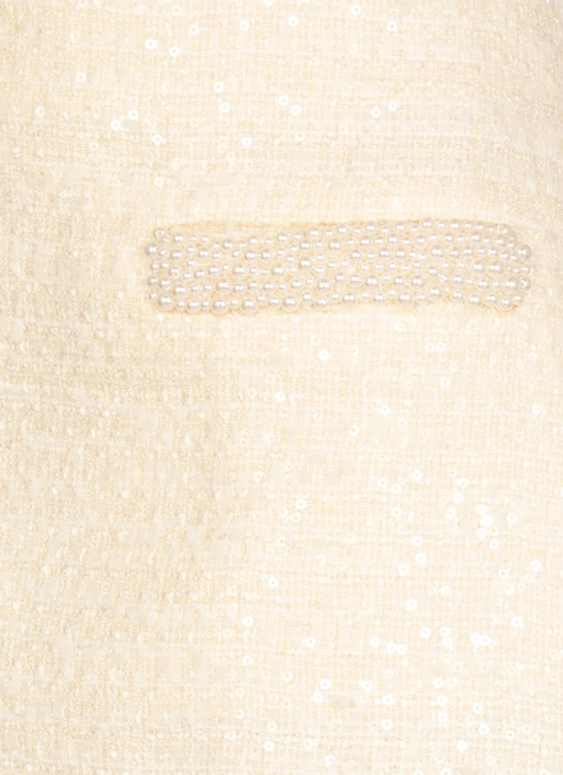 Self-Portrait Ivory Boucle Pearl Skirt