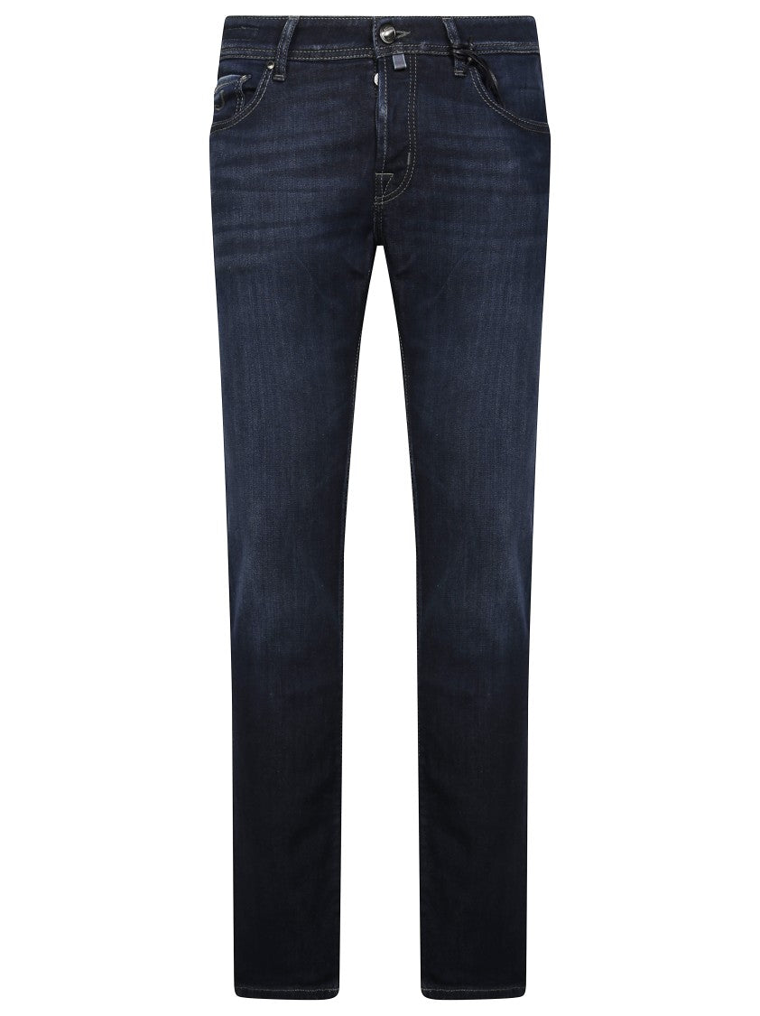 Jacob Cohen Dark Indigo Straight Fit Jeans With Curved Stitch Detail