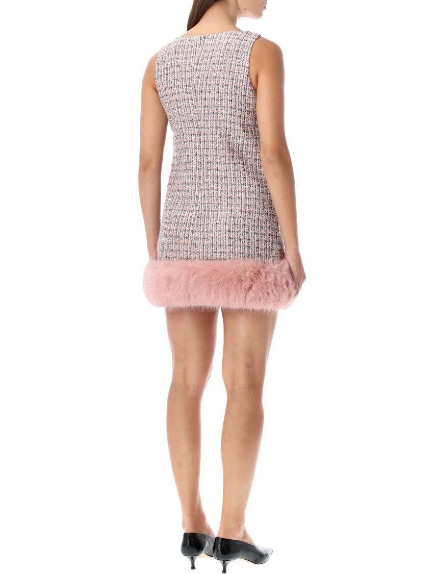 Self-Portrait Bouclé Mini Dress With Faux Fur Hem