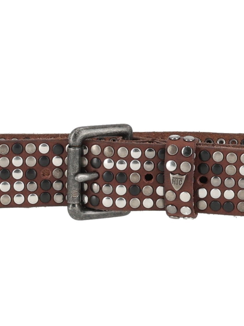 Htc Brown 5,000 Studs Silver Black Leather Belt