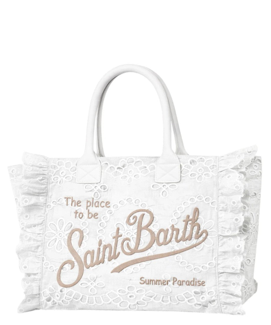 Mc2 Saint Barth White Floral Eyelet Embroidered Tote Bag