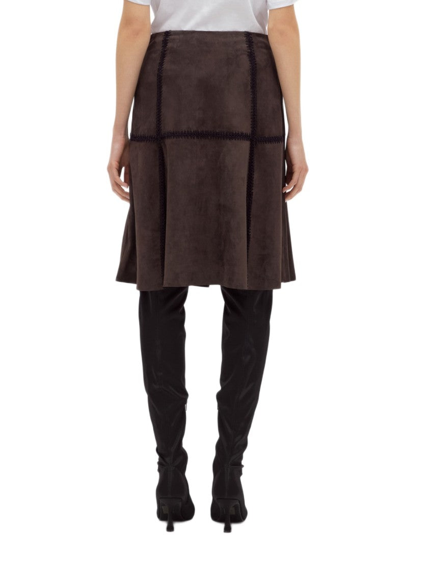 Blugirl Flared Brown Skirt With Grid Stitching Details