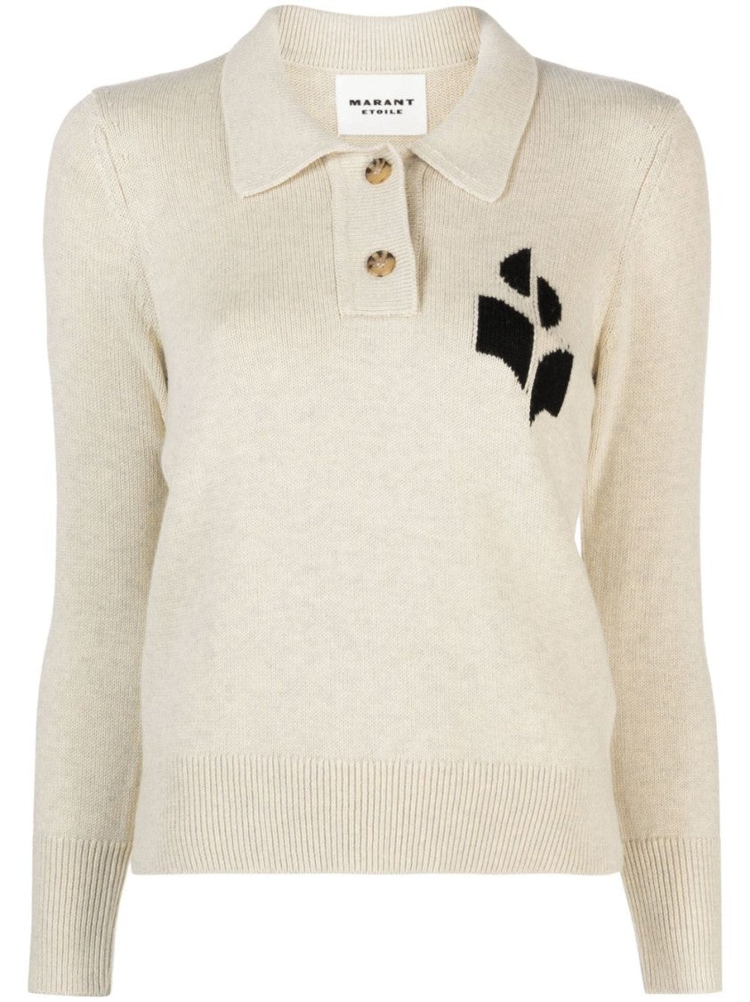 Isabel Marant Étoile Long-Sleeve Knit Polo Top With Distinctive Abstract Patch