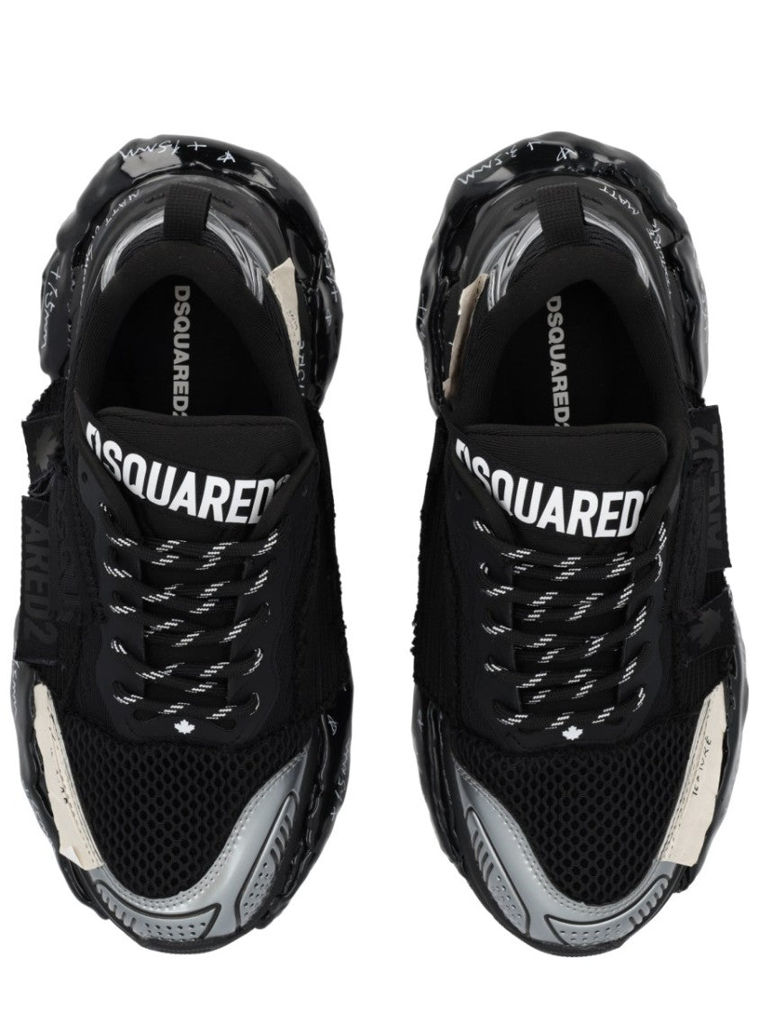Dsquared2 Black Sneakers With Silver Metallic Overlays