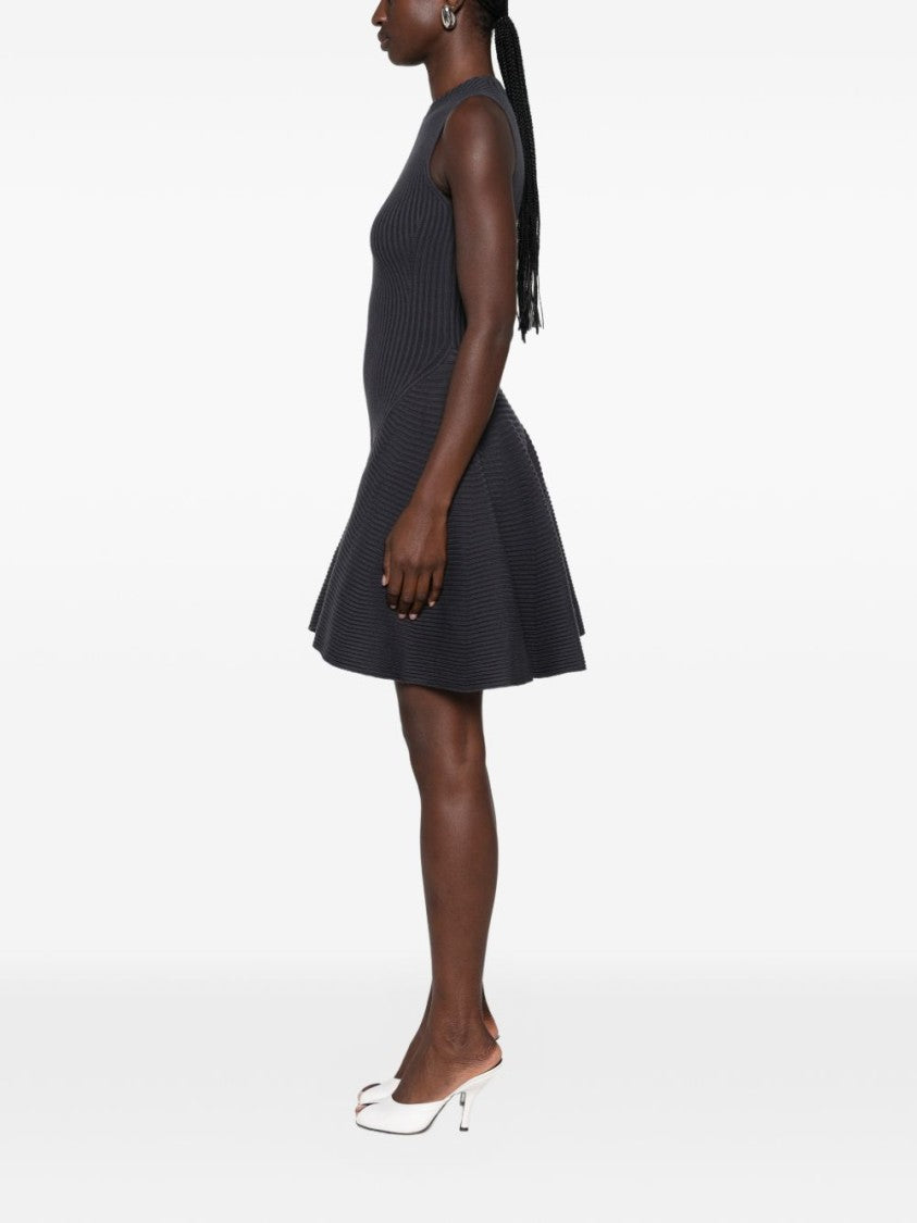 Alaïa Sleeveless Rib-Knit Fitted Flared Mini Dress