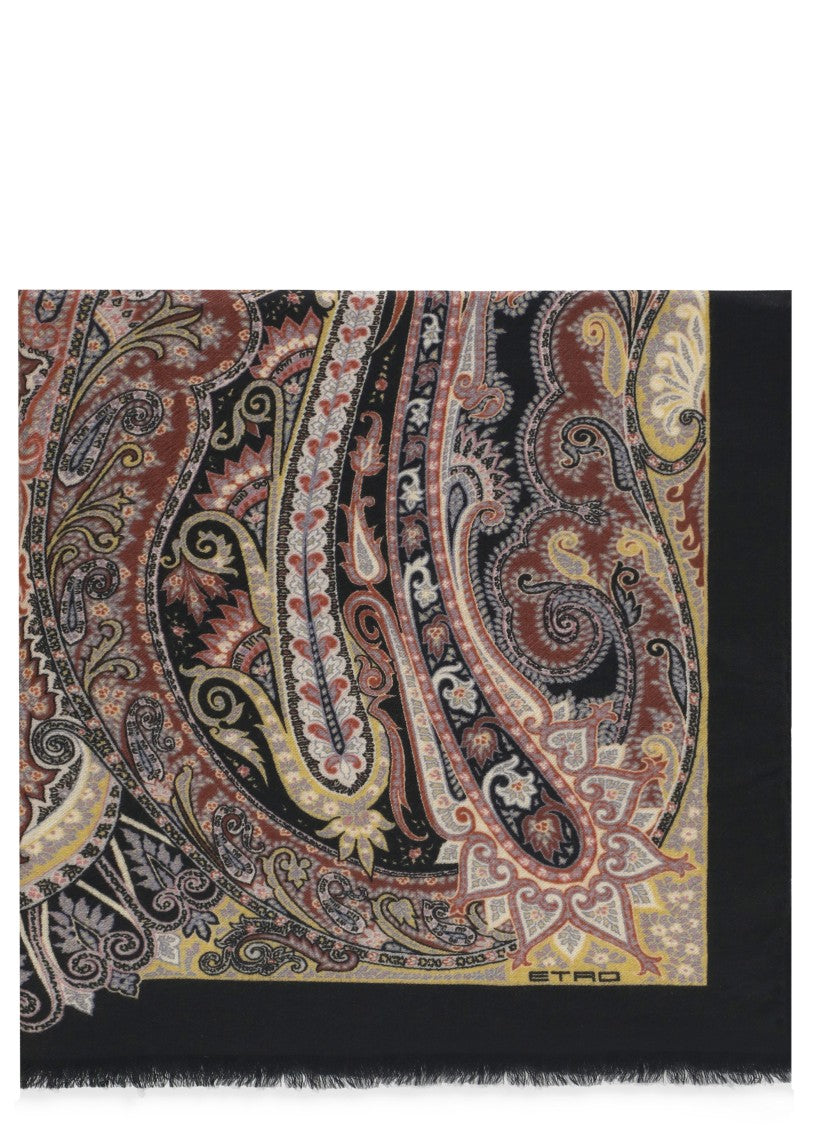 Etro Rectangular Cashmere Scarf With Fantasy Motif And Fringed Edges