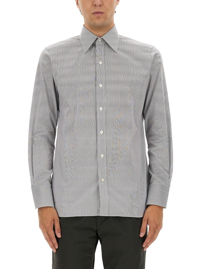 Tom Ford Slim Fit Grey Shirt With Striped Pattern