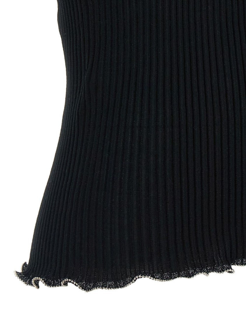 Pinko Black Ribbed Beaded Tank Top