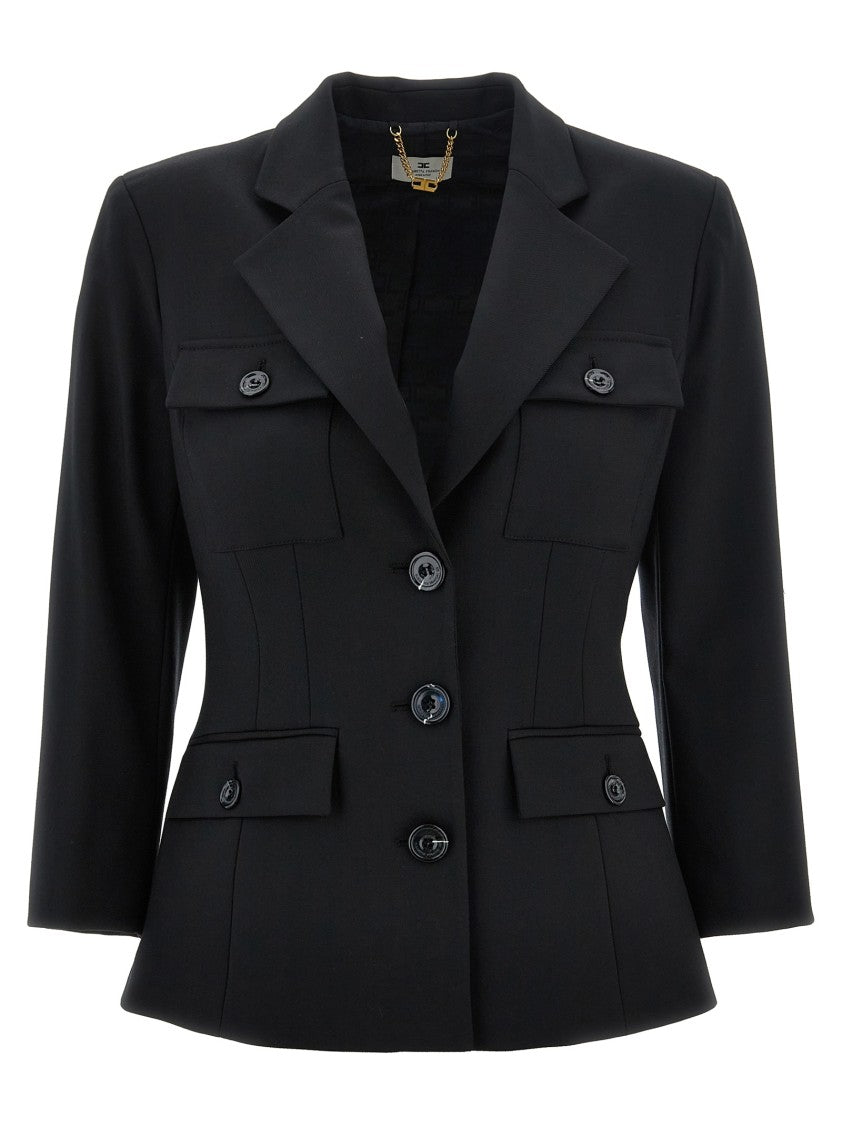 Elisabetta Franchi Structured Black Wool Blend Blazer