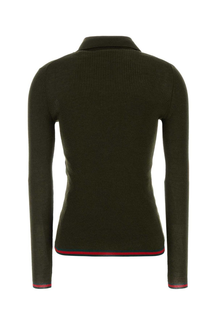 Gucci Olive Green Cashmere Blend Polo Shirt