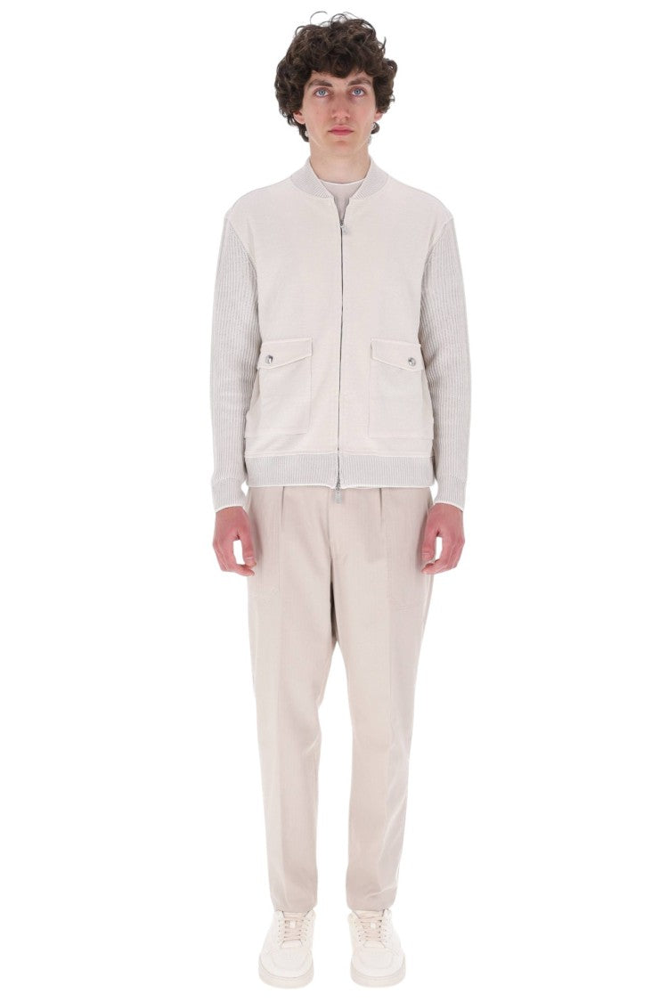 Eleventy Sabbia White Cotton-Linen Zip Jacket