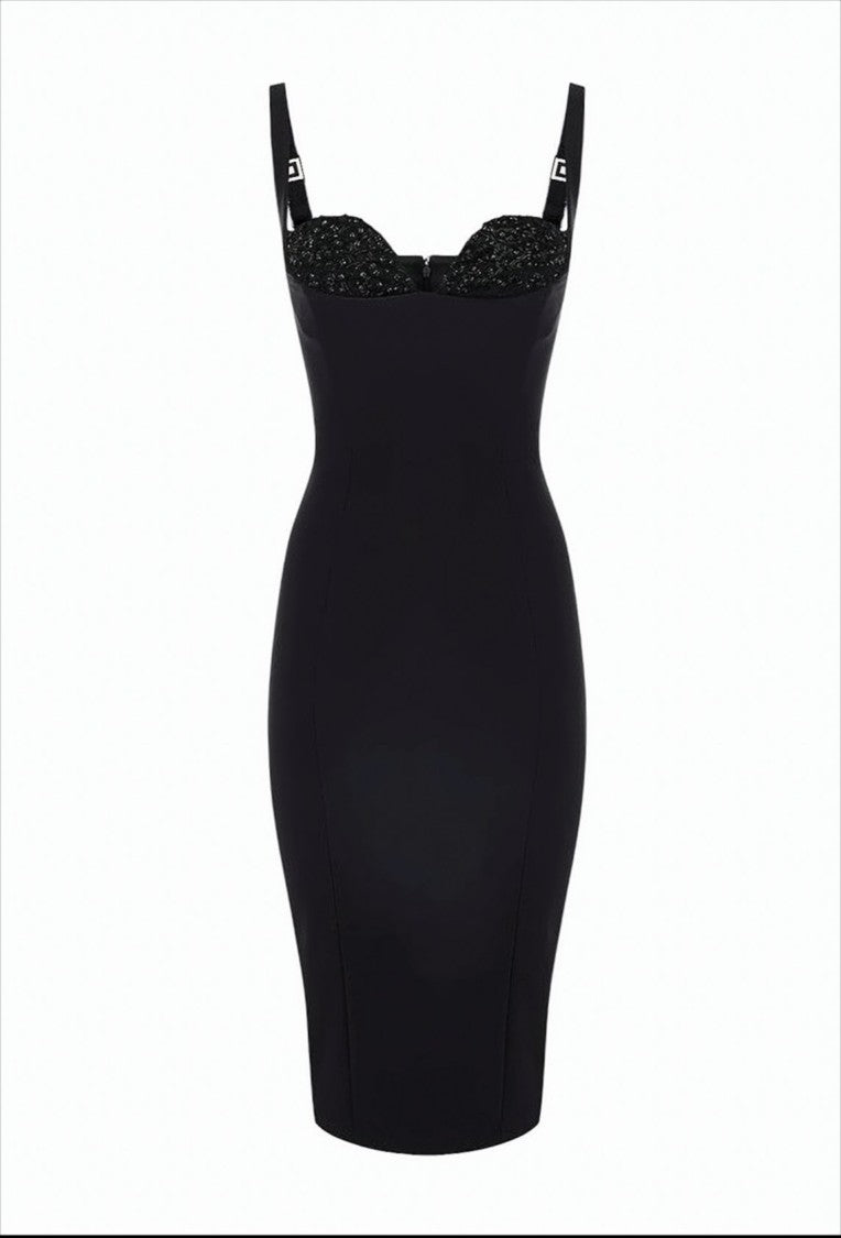 Elisabetta Franchi Fitted Black Crepe Sheath Dress