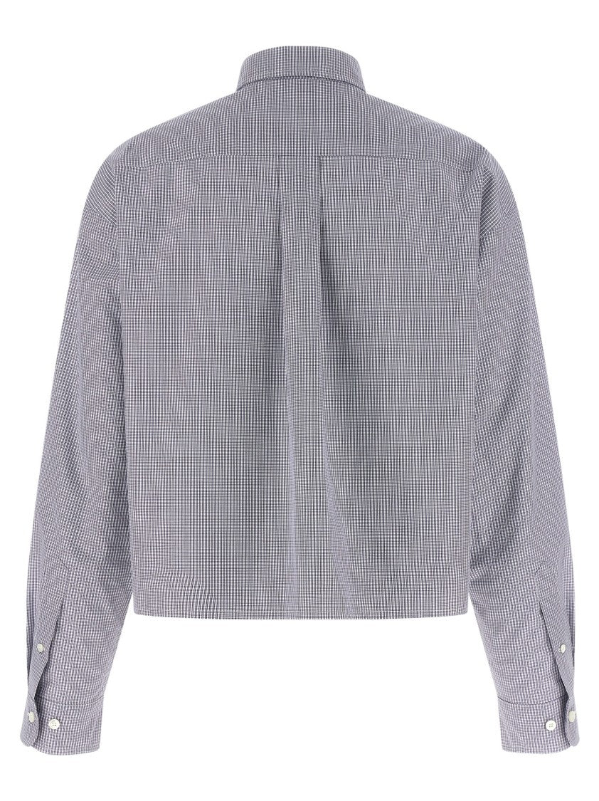 Miu Miu Cropped Blue Checkered Cotton Poplin Shirt With Button-Down Collar