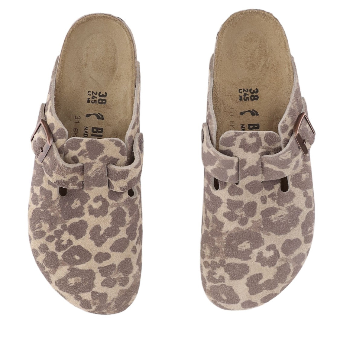 Birkenstock Animal Print Suede Clogs With Adjustable Metal Buckle