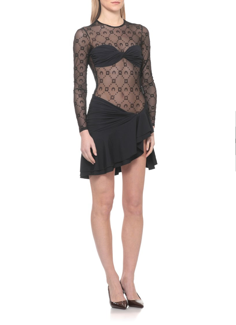 Marine Serre Moon Tulle Dress With Asymmetrical Hem And Structured Detailing