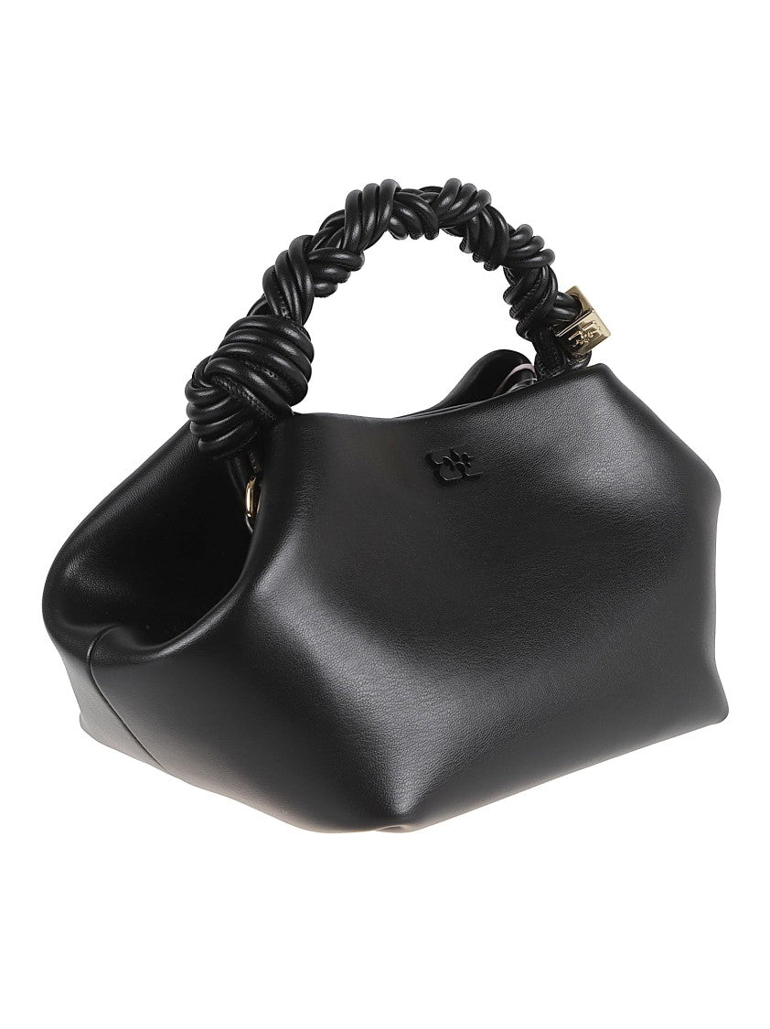 Ganni Structured Black Shoulder Bag With Braided Handle And Dual Compartments