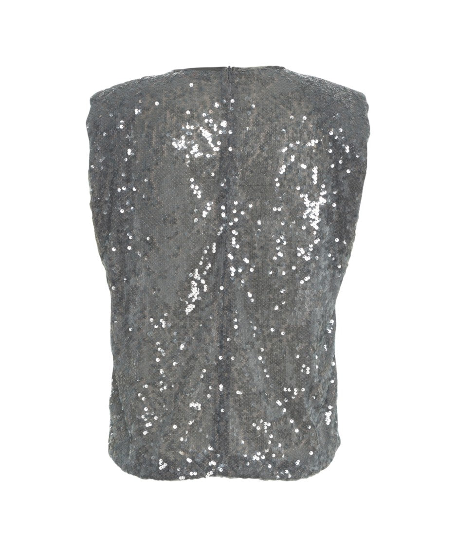 Jucca Sequined Sleeveless Top With Modern Fit