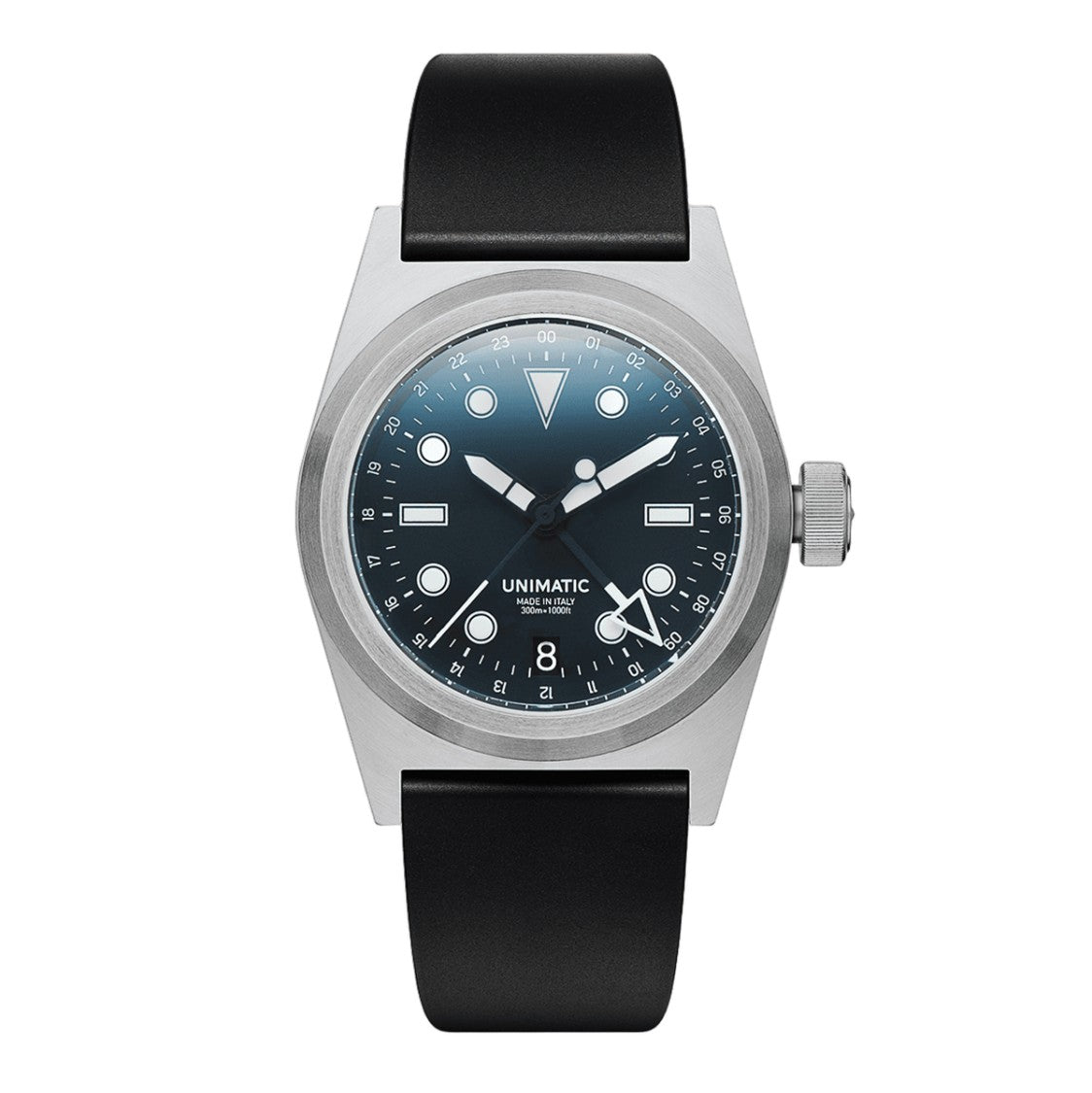 Unimatic Black Dial Wristwatch With Stainless Steel Case