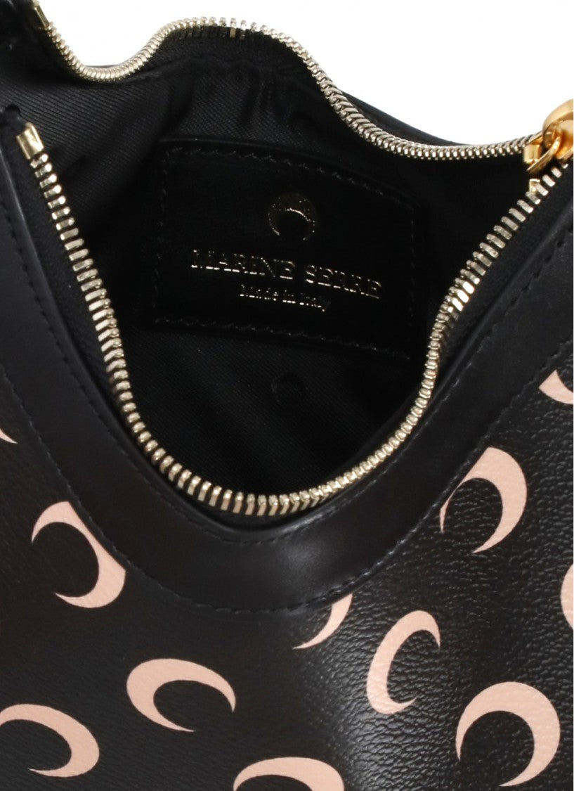 Marine Serre Crescent-Shaped Leather Shoulder Bag With Adjustable Handle