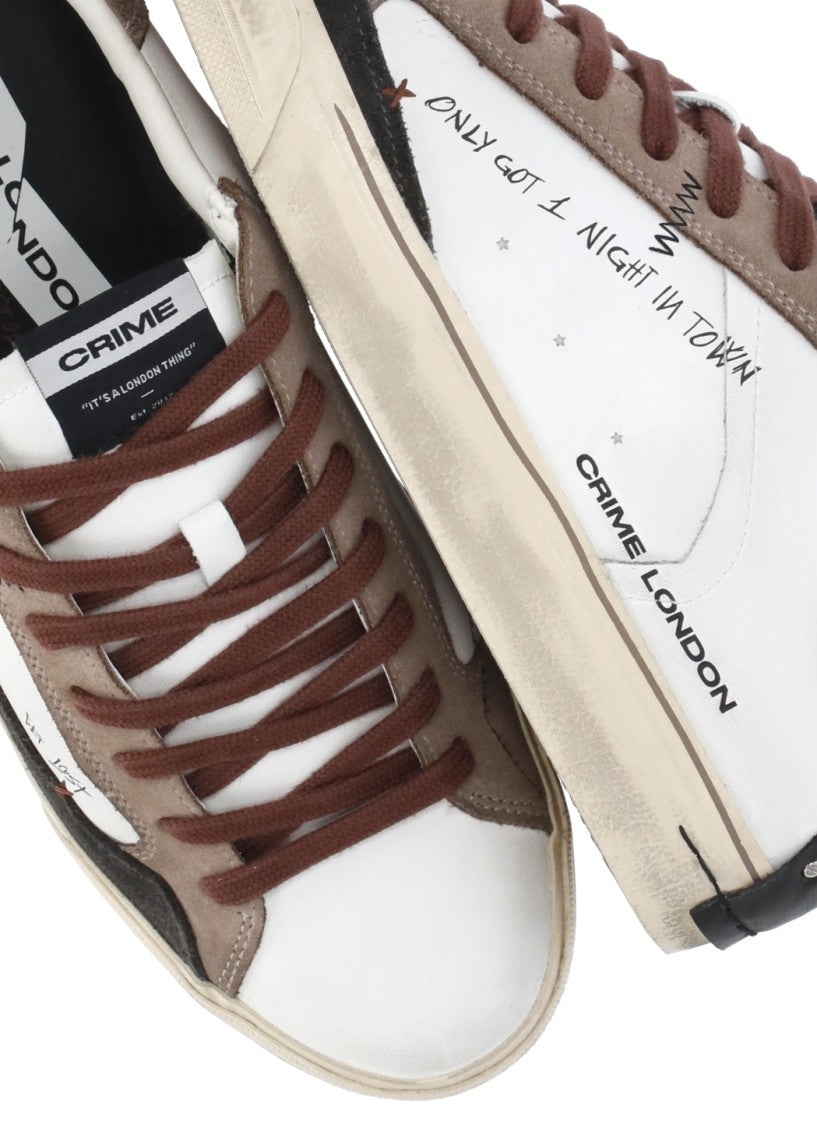 Crime London White Suede Inserts Leather Sneakers