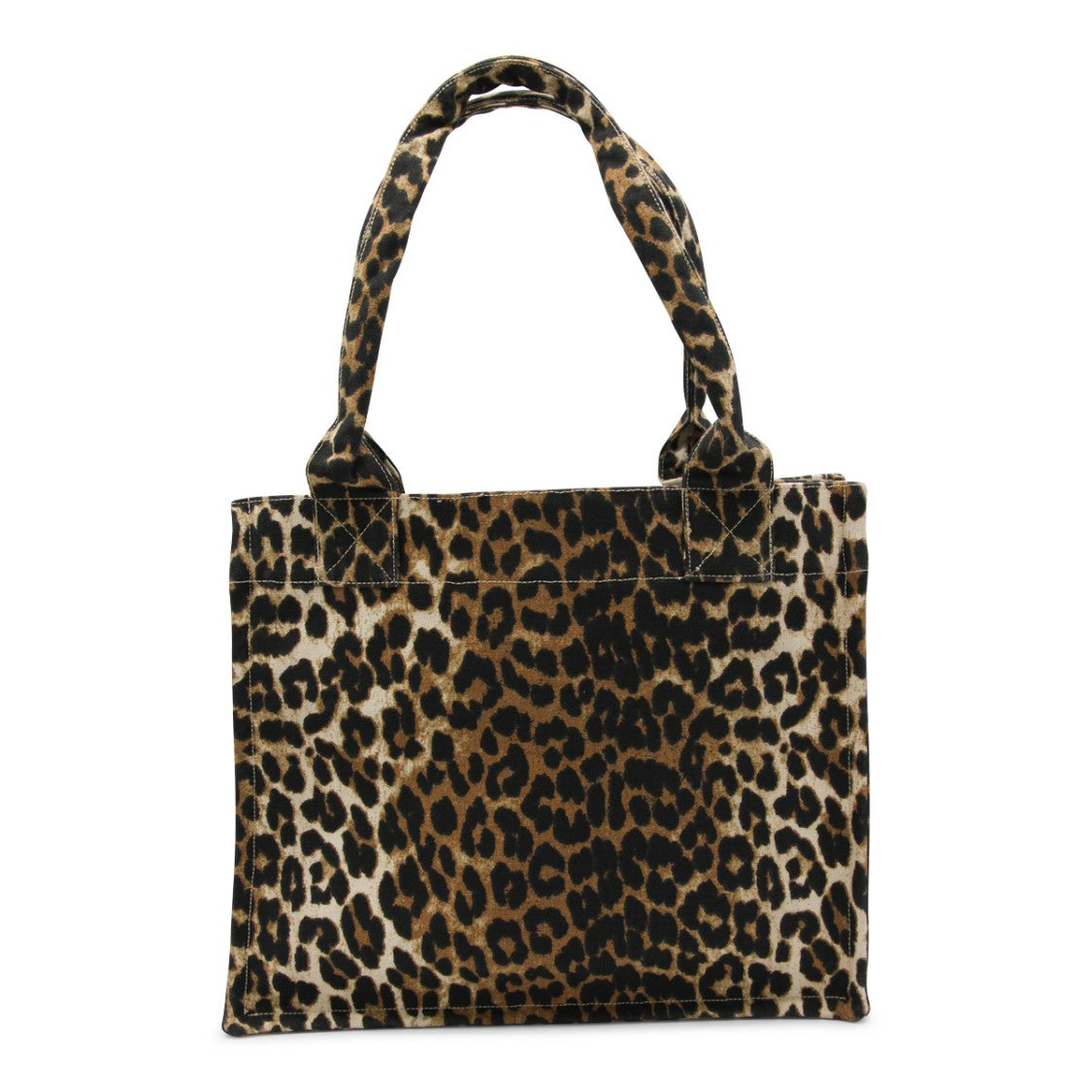 Ganni Leopard Print Cotton Tote Bag With Sturdy Handles