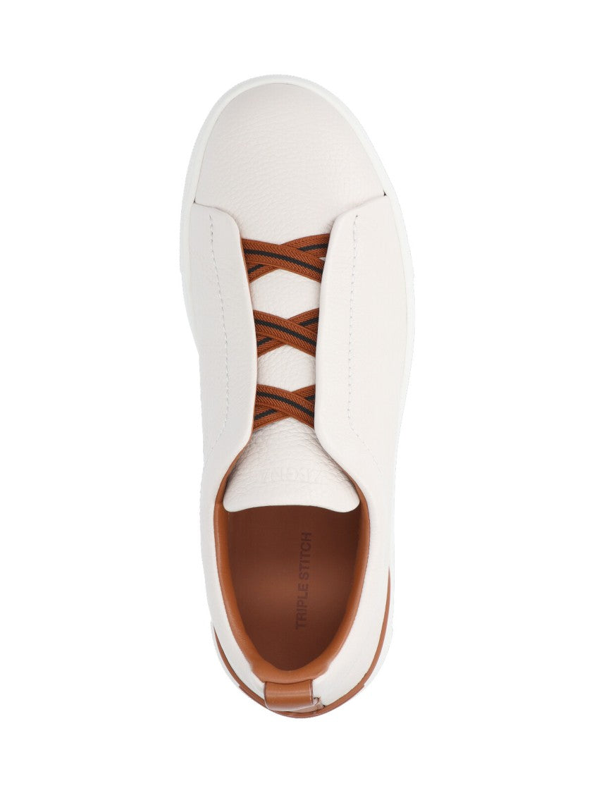 Zegna "Triple Stitch" Low-Top Sneakers – Cream