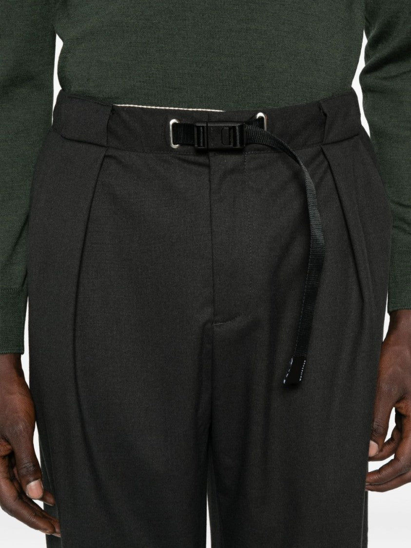White Sand Tailored Black Trousers With Buckle Belt Detail
