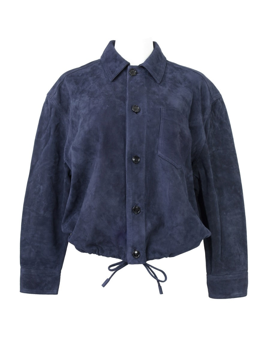 Ami Paris Blue Goat Leather Jacket With Adjustable Hem