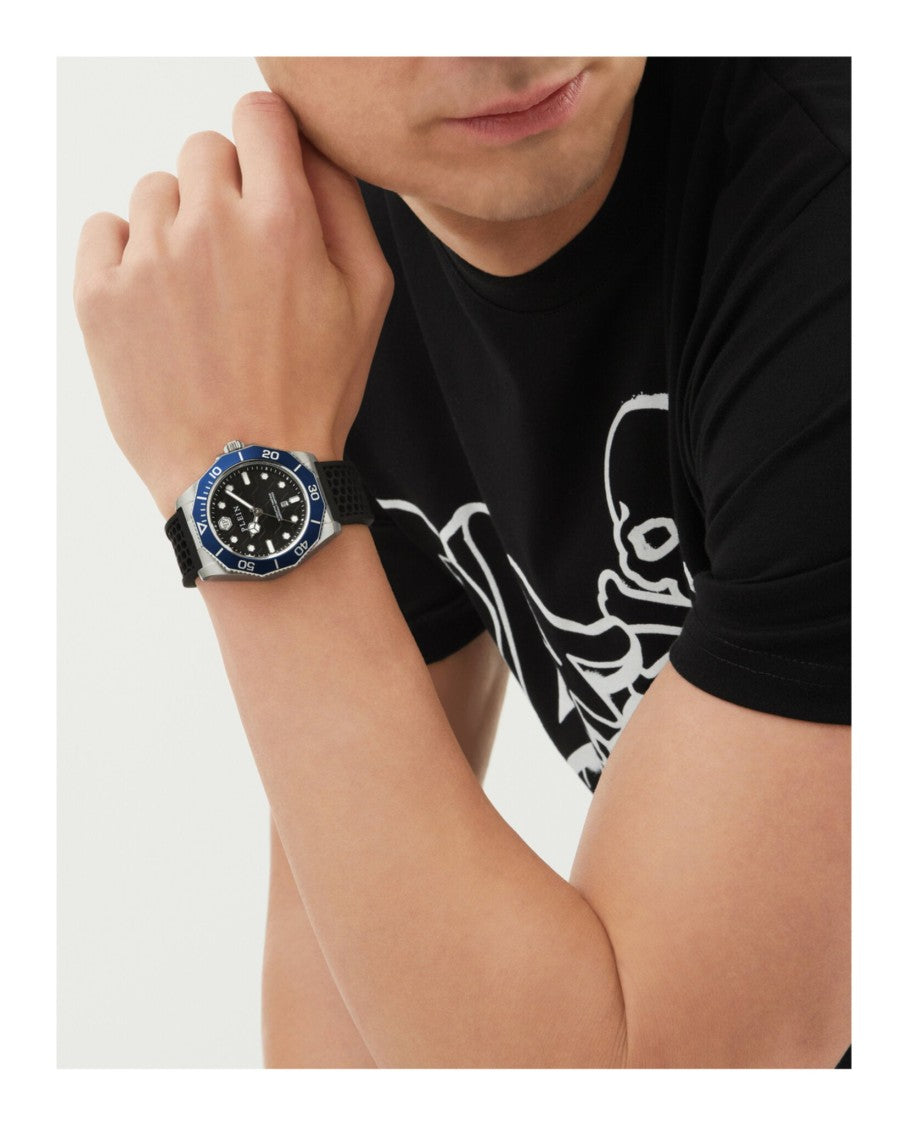 Philipp Plein Aquastorm Silicone Watch With Guilloche Dial And Textured Strap