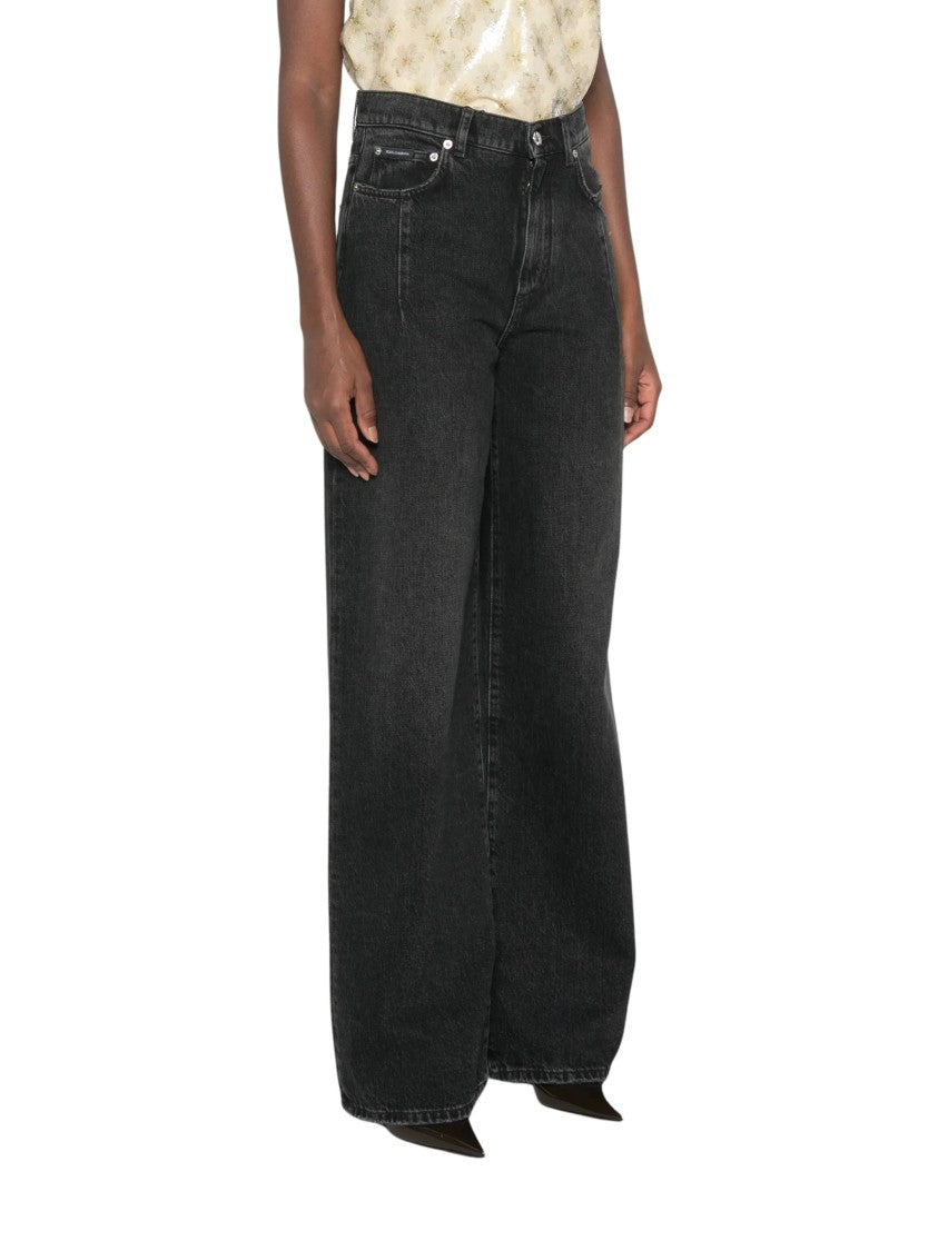 Dolce & Gabbana Black Wide-Leg Cotton Five-Pocket Pants