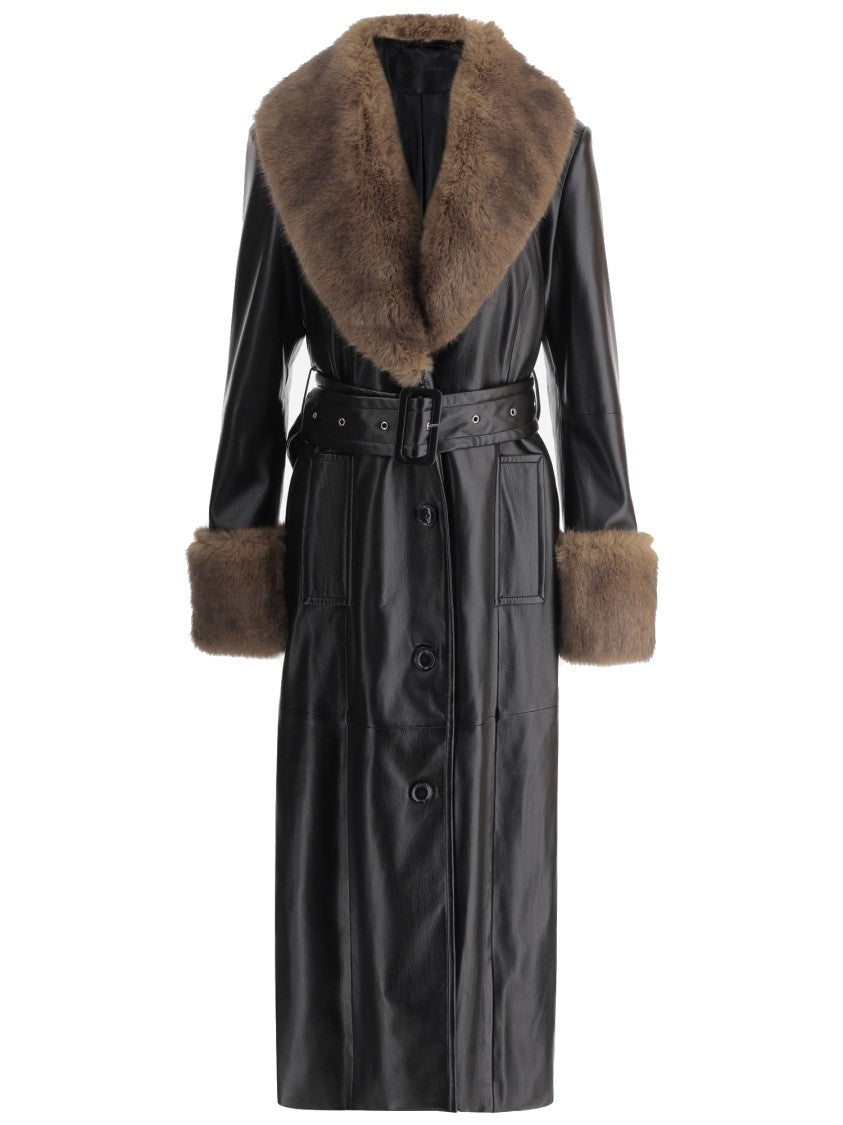 Stand Studio Luxurious Long Coat With Contrasting Synthetic Fur Collar