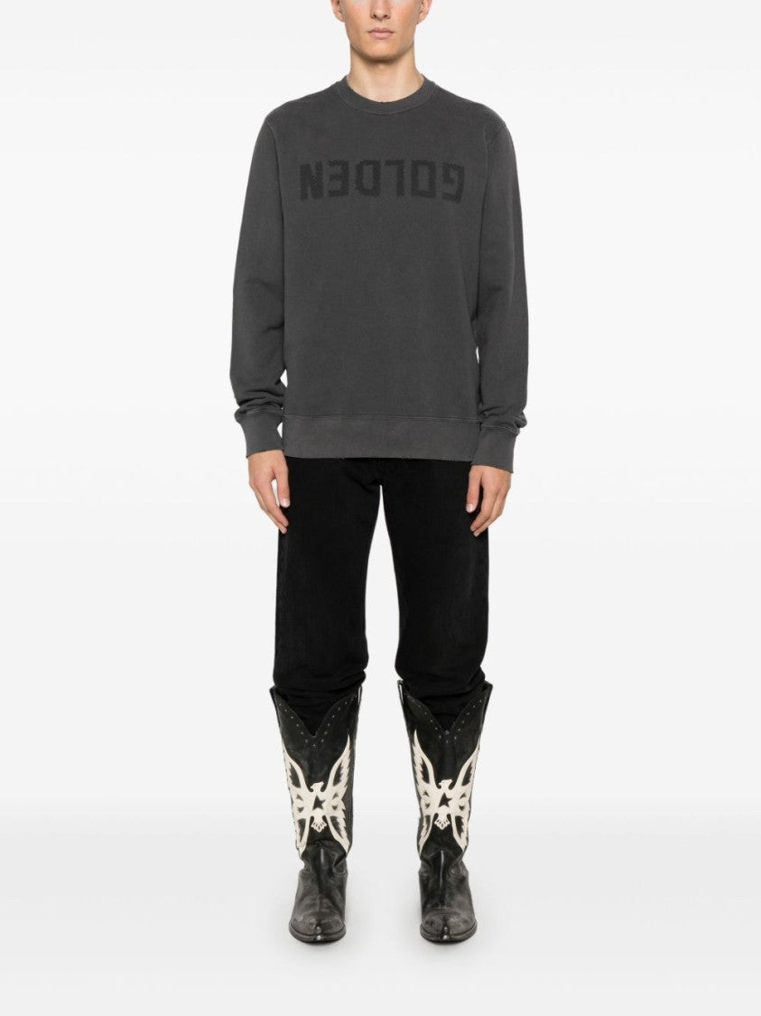 Golden Goose Grey Distressed Cotton Reversed Logo Sweatshirt