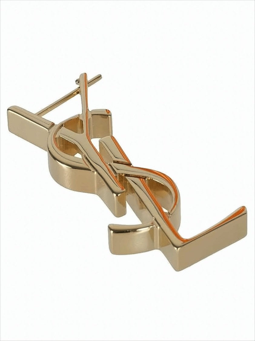 Saint Laurent Gold Sculptural Earrings With Iconic Logo