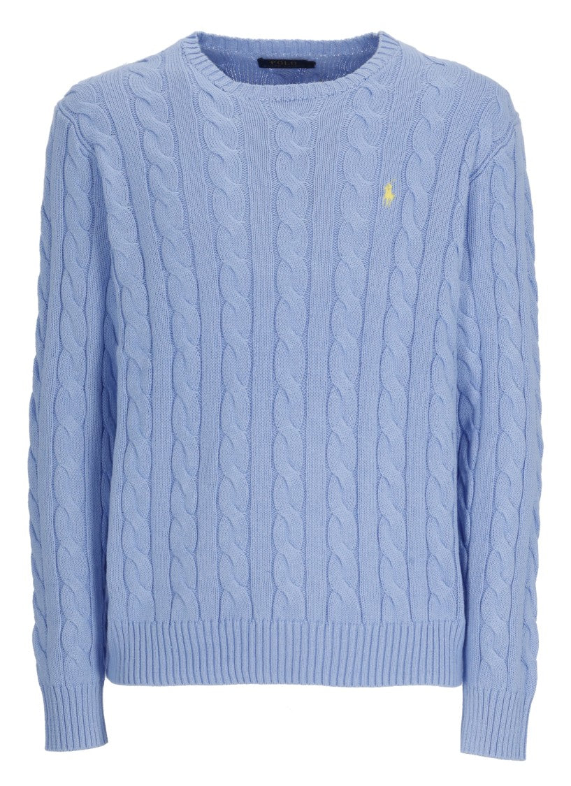 Polo Ralph Lauren Light Blue Pony Braided Cotton Sweater