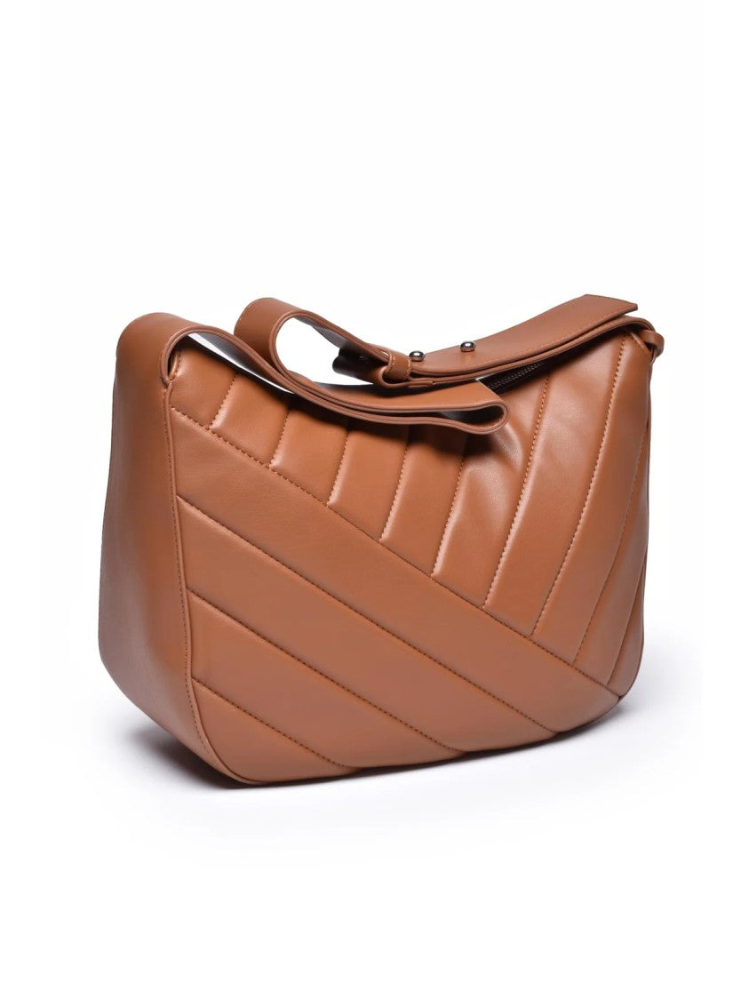 John Richmond Cognac Quilted Zip Polyurethane Shoulder Bag