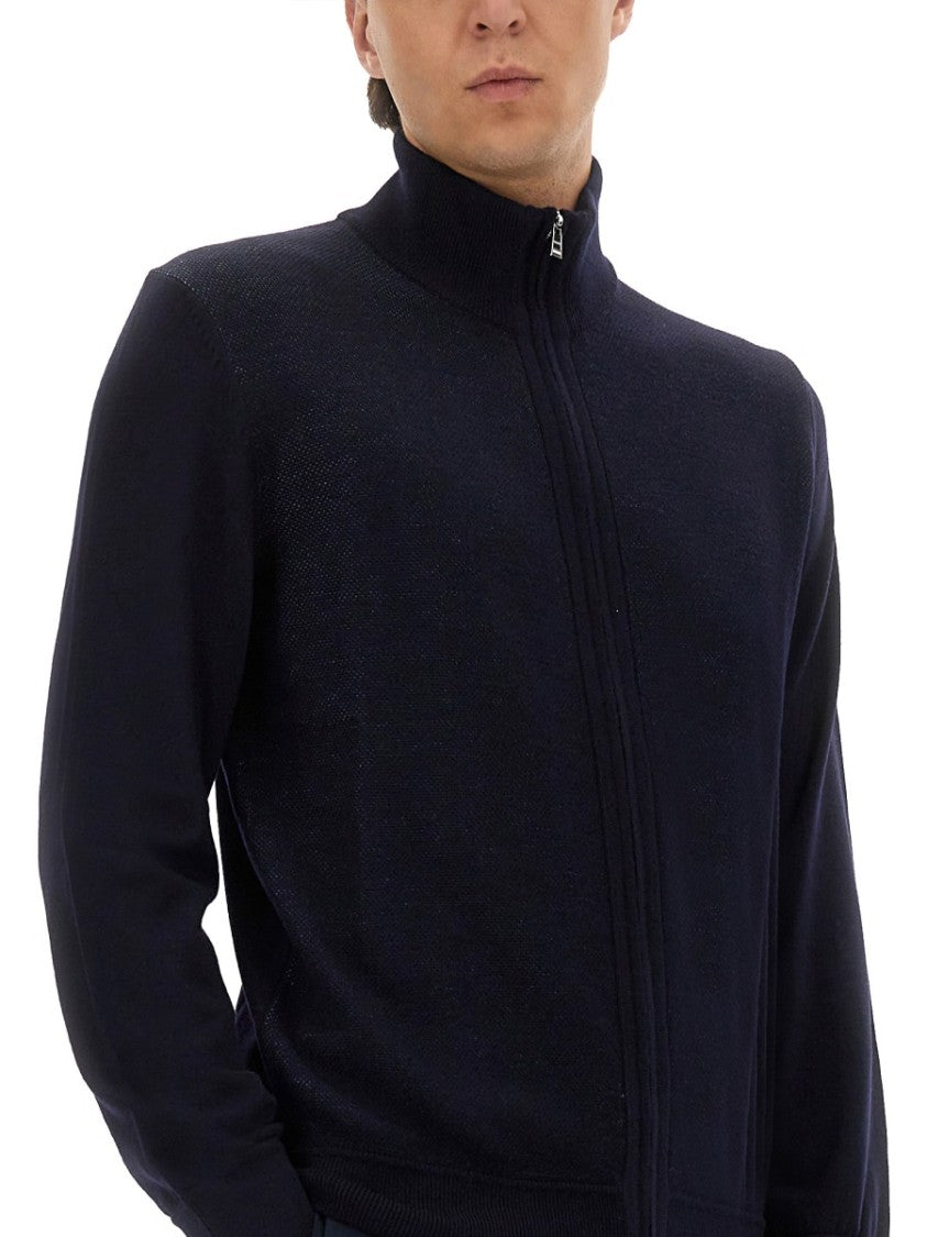 Boss Zip-Up Shirt In Soft Virgin Wool