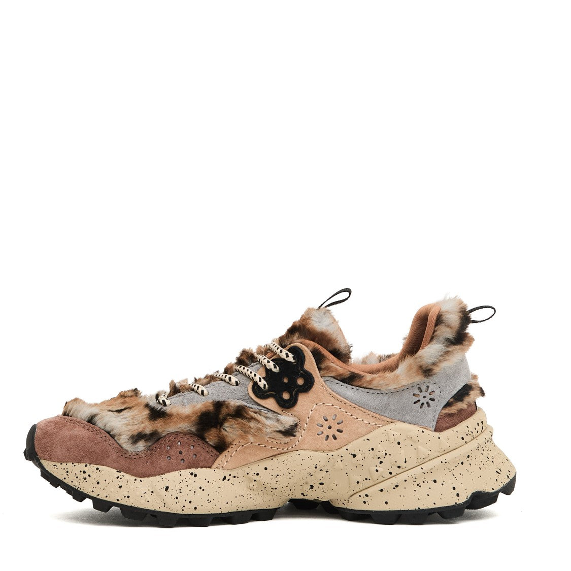 Flower Mountain Chunky Sneakers With Leopard Fur And Suede Detailing