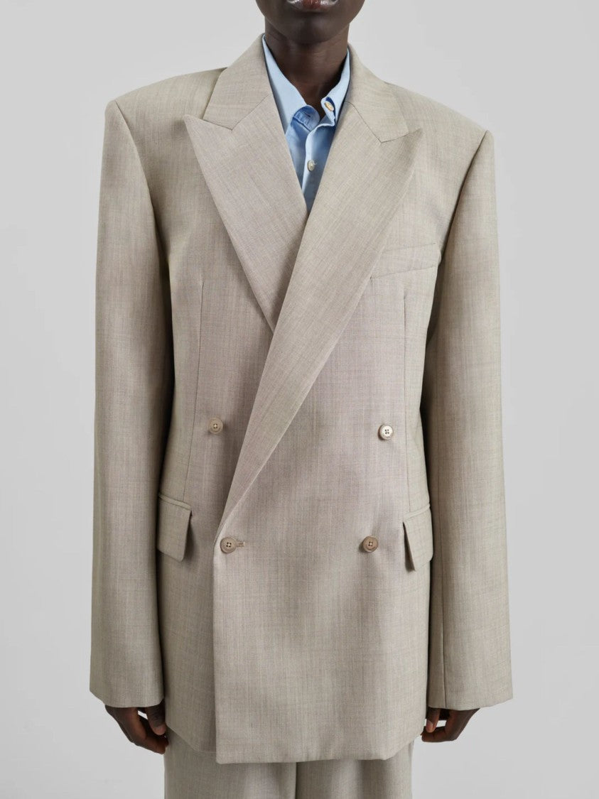 The Frankie Shop Beige Padded Shoulders Virgin Wool Blazer
