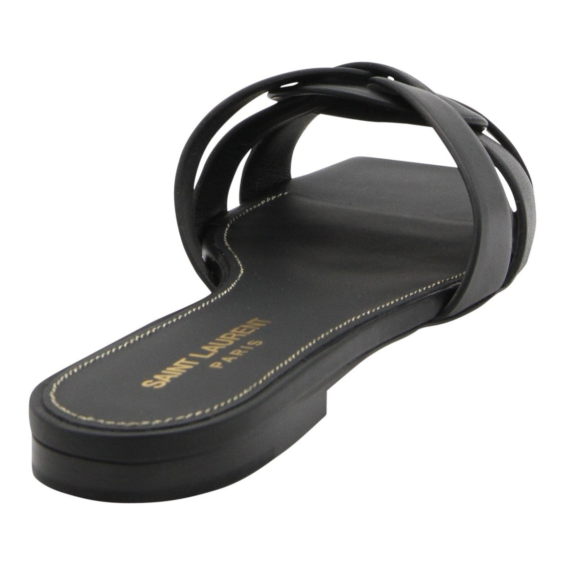 Saint Laurent Open-Toe Black Flat Sandals With Interwoven Straps