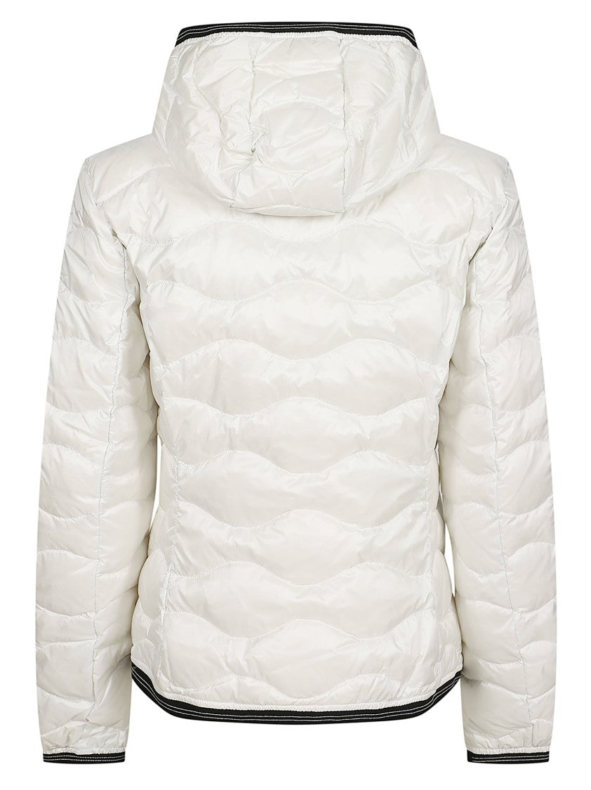 Blauer Quilted White Puffer Coat With Fixed Hood And Zippered Pockets