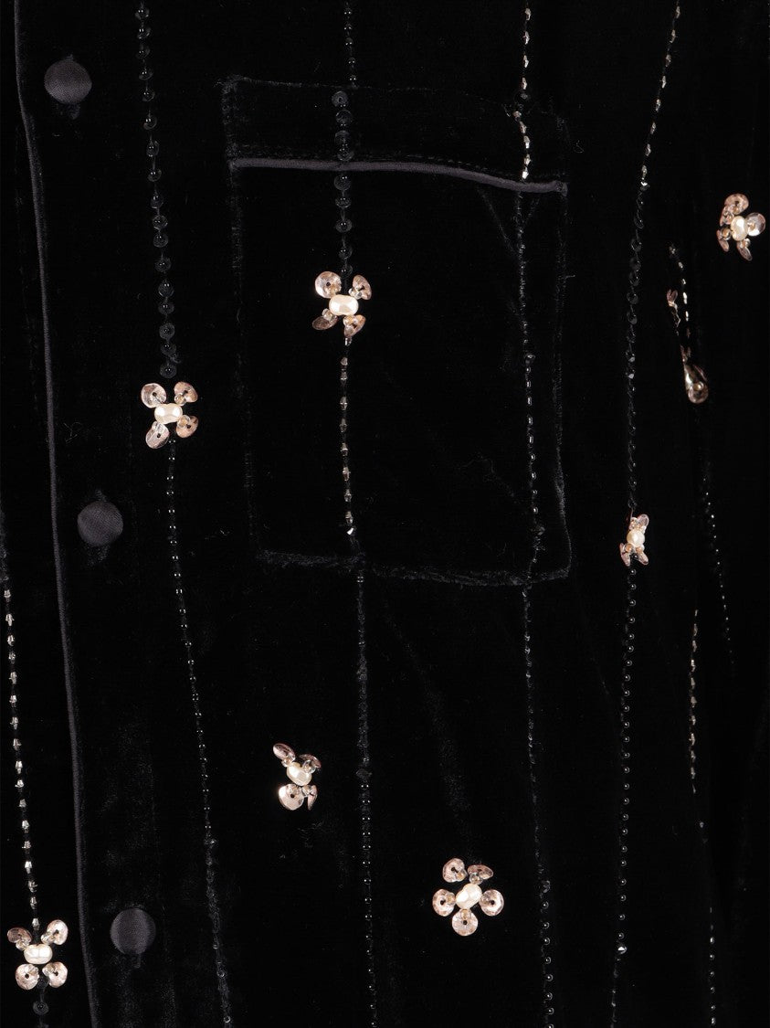 Forte Forte Velvet Pajama Shirt With Petites Etoiles Embroidery