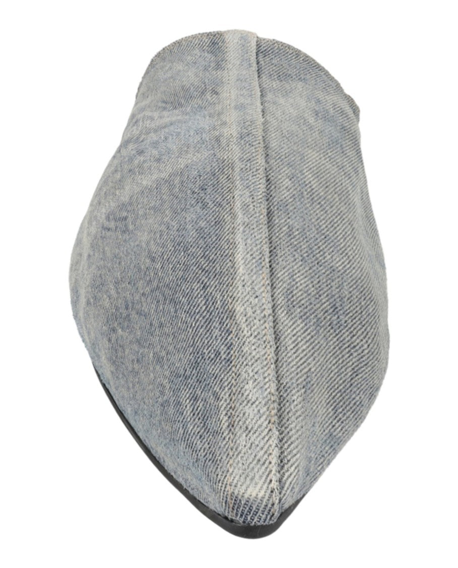 Balenciaga Pointed Toe Denim Mules With Collapsible Back