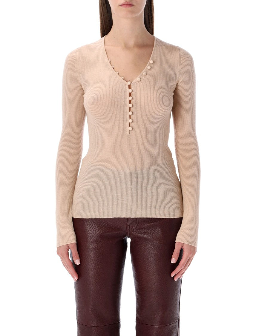 Chloé Wool V-Neck Henley Top