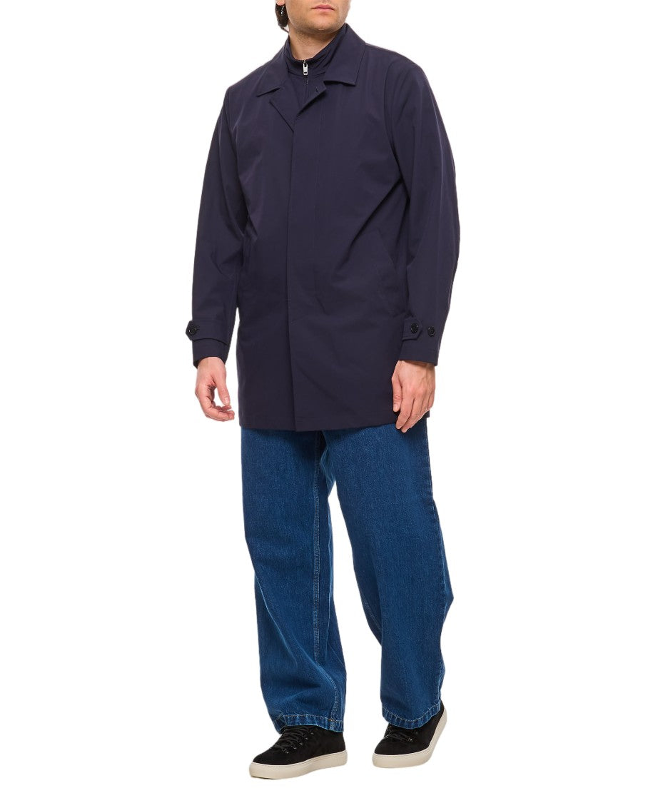 Fay Double Collar Long Coat With Zip And Button Closure