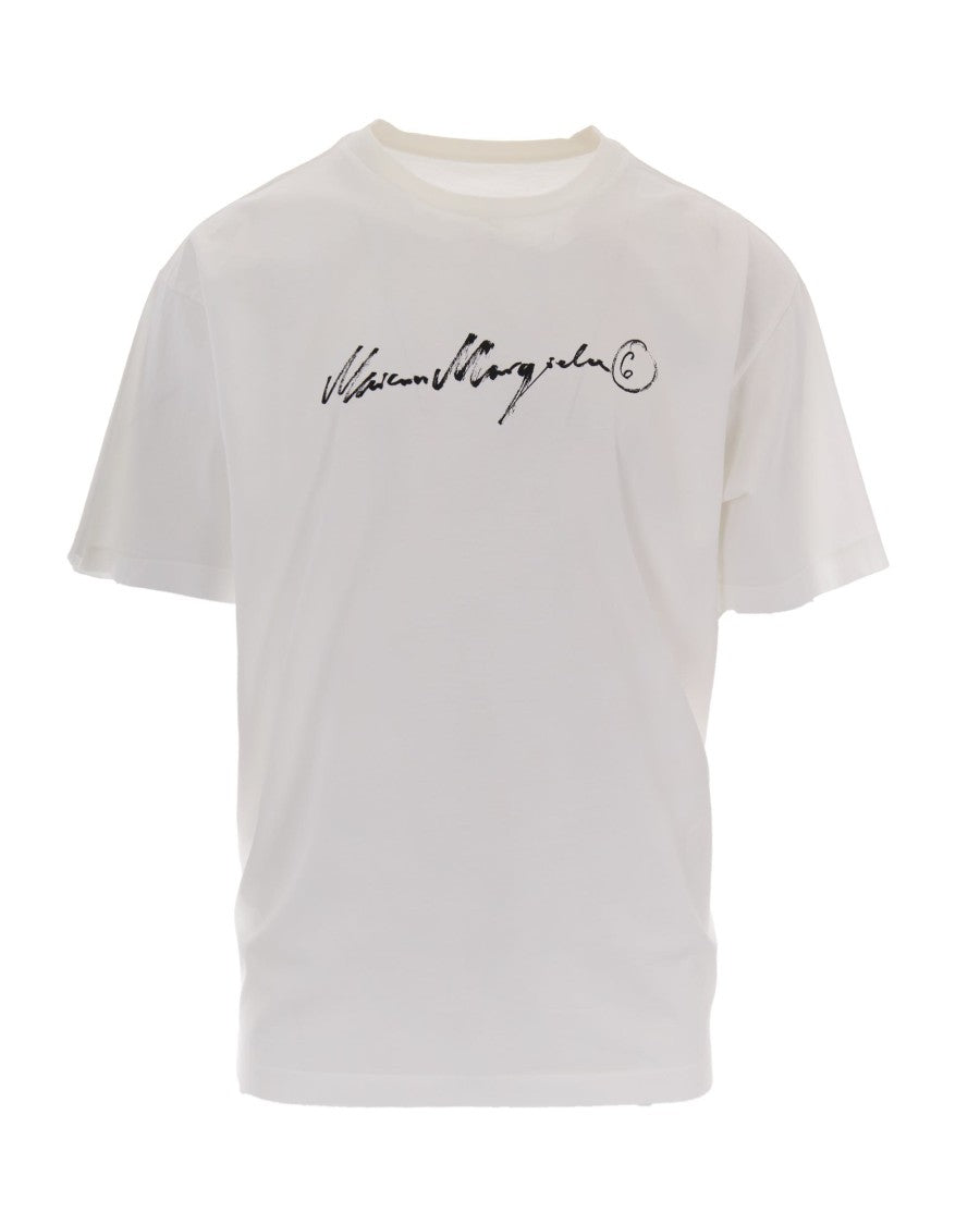 Mm6 By Maison Margiela Off White Firma Cotton T-Shirt