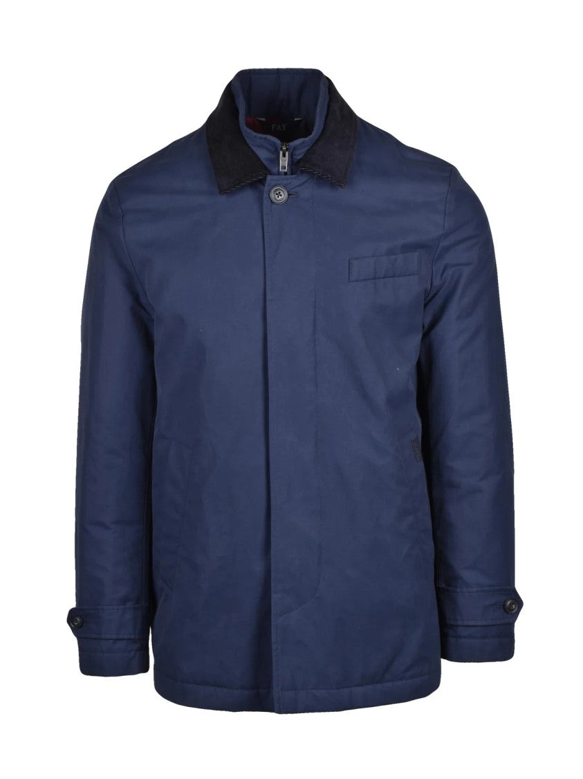 Fay Mid-Length Blue Coat With Button And Zip Closure