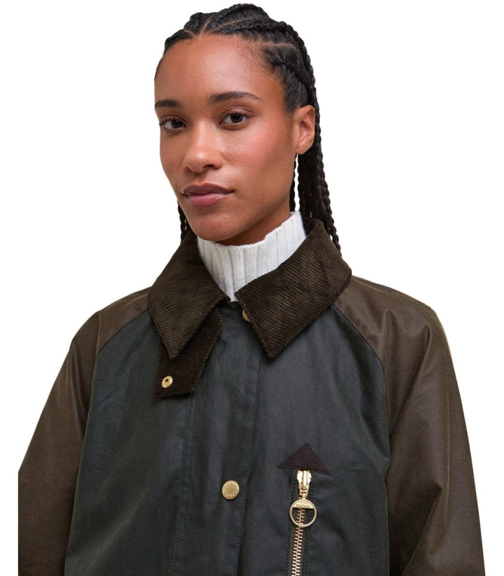 Barbour Evette Wax Green Long Jacket