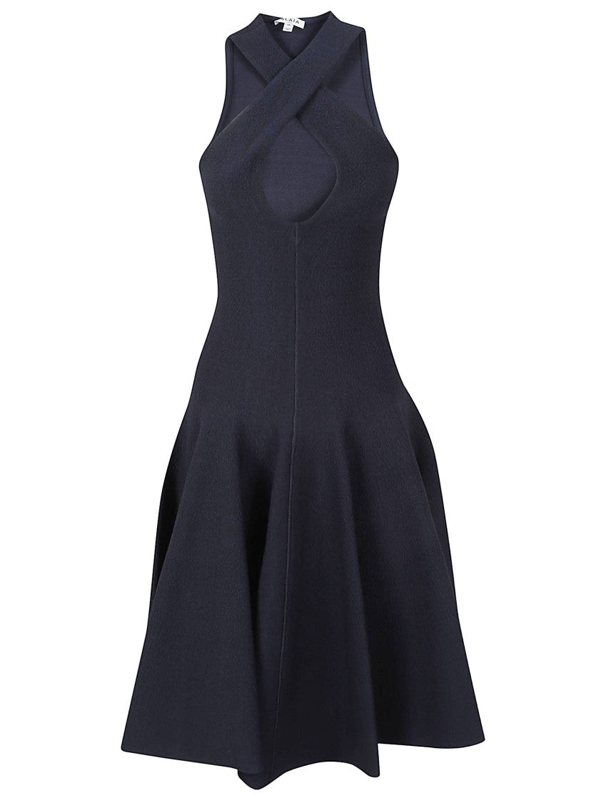 Alaïa Compact Knit Sleeveless Mini Dress With Crossed Neckline