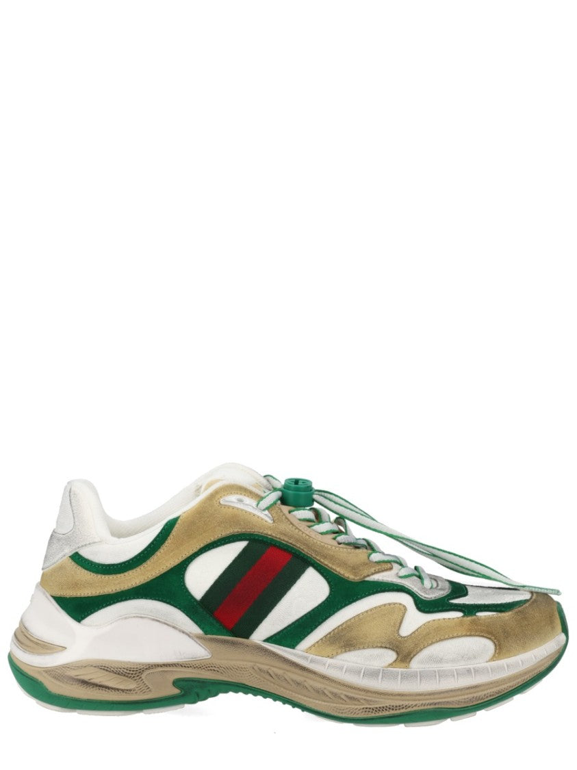 Gucci Worn-Effect Overlaid Suede Sneakers